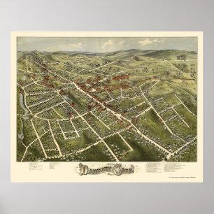 Danbury, CT Panoramic Map - 1875 Poster