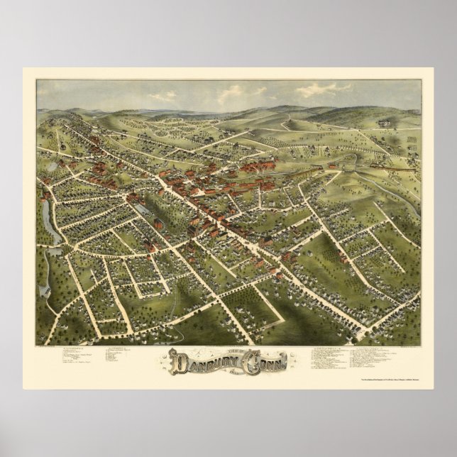 Danbury, CT Panoramic Map - 1875 Poster (Vorne)