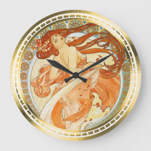 Dance - Art Nouveau Design- by Mucha Große Wanduhr