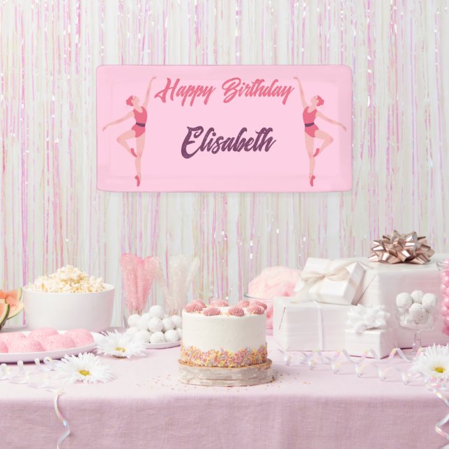 Dance Ballerina Personalisiert Happy Birthday Pink Banner (Party)
