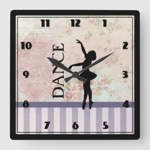 Dance - Ballerina Silhouette on Vintage Background Quadratische Wanduhr