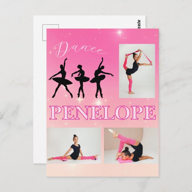 Dance Ballet Pink Gradient 3 Foto Personalisiert Postkarte (Vorne/Hinten)
