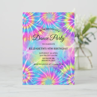 Dance Birthday Party Tie Dye Glow Dance Disco Einladung