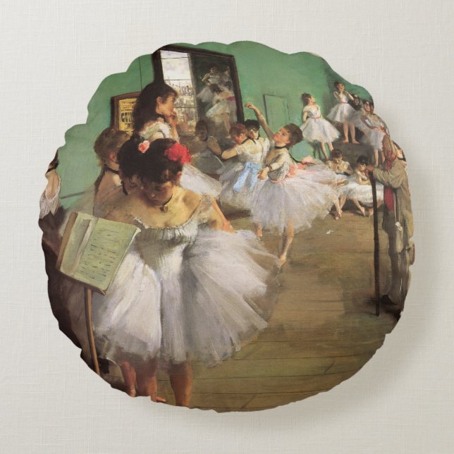 Dance Class by Degas, Vintager Impressionismus Bal Rundes Kissen (Vorderseite)