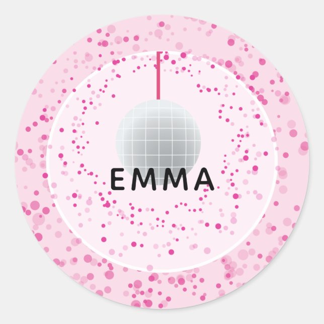 Dance Disco Ball Party Custom Pink Black Party Runder Aufkleber (Vorderseite)