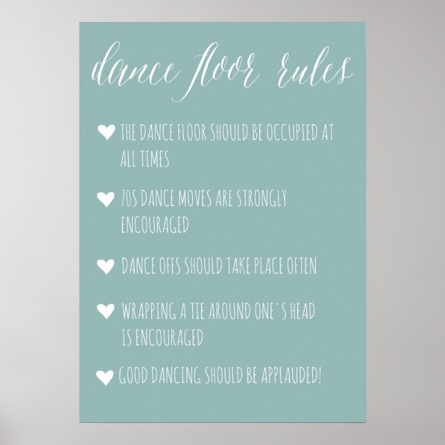Dance Floor Rules-Zeichen | Editierbares Zeichen f Poster (Vorne)