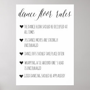 Dance Floor Rules-Zeichen   Witzige Hochzeitsdekor Poster