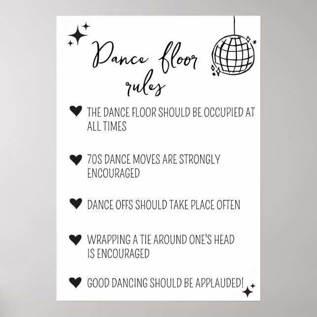 Dance Floor Rules-Zeichen | Witzige Hochzeitsdekor Poster (Vorne)