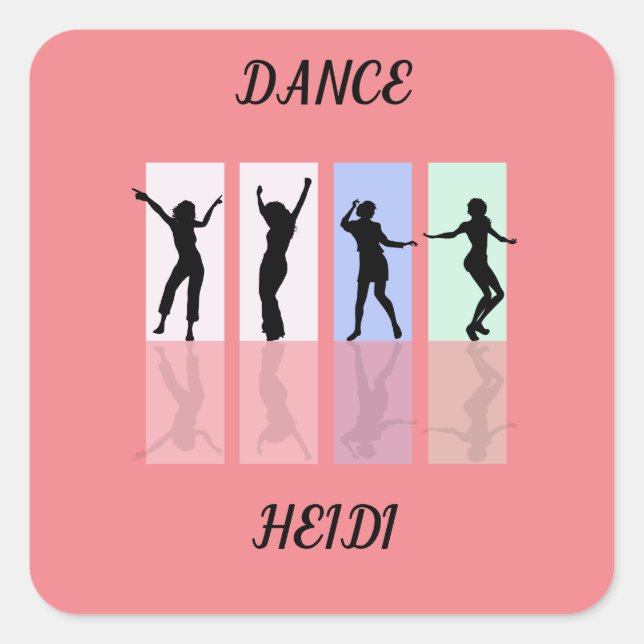 Dance glänzende Sticker. Personalisierter Name. Quadratischer Aufkleber (Vorderseite)
