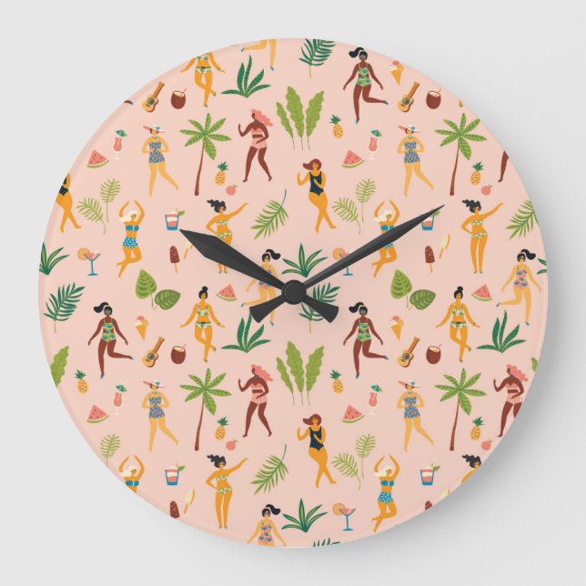 Dance Ladys, Palm Blätter Muster. Große Wanduhr (Vorderseite)