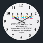 Dance, multicoloured große wanduhr<br><div class="desc">Inspirational Quote,  Dance,  multicoloured with female silhouette</div>