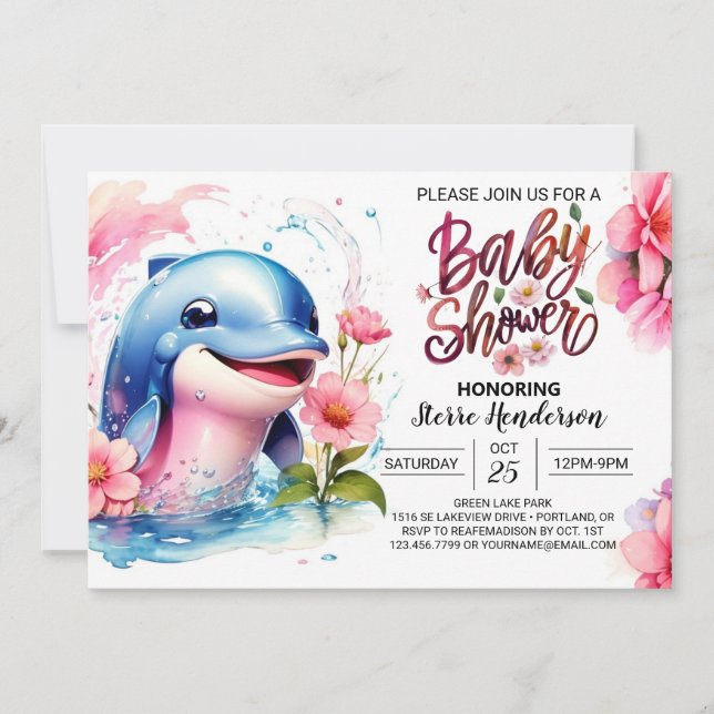 Dance of Dolphins Girl Baby Shower Einladung (Vorderseite)
