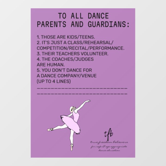 Dance Parent Erinnerung Sheep Lavender Fensteraufkleber (Blatt)