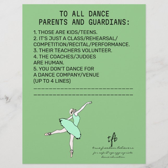 Dance Parent Erinnerung Sheep Sage Flyer (Vorne)