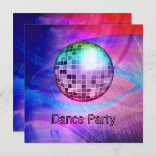 Dance Party Event Pink Blue Abstrakt Mirrorball Einladung