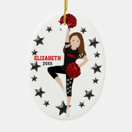 Dance Pom Girl Brünett Black and Red Keramikornament