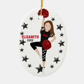 Dance Pom Girl Brünett Black and Red Keramikornament
