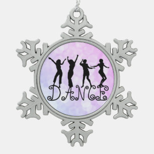 Dance Silhouette Dancers Bokeh Schneeflocken Zinn-Ornament