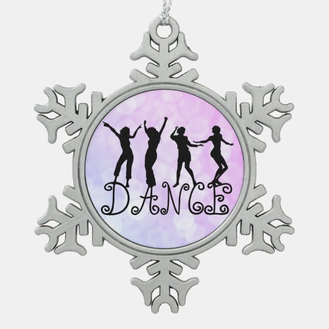 Dance Silhouette Dancers Bokeh Schneeflocken Zinn-Ornament (Vorderseite)