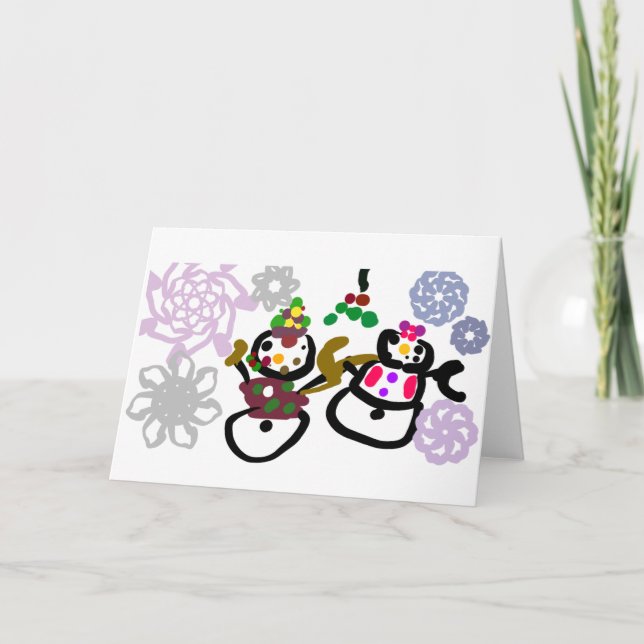 Dance Snowman and Snowwoman Karte (Vorderseite)