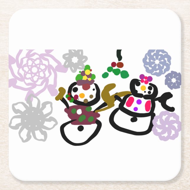 Dance Snowman and Snowwoman Rechteckiger Pappuntersetzer (Vorderseite)