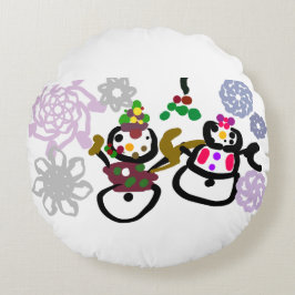 Dance Snowman and Snowwoman Rundes Kissen
