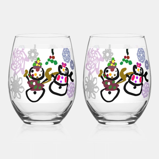 Dance Snowman and Snowwoman Weinglas Ohne Stiel (Vorderseite)