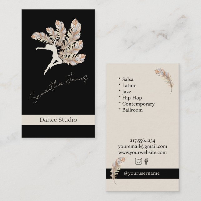 Dance Studio Feaather Personalisiert Visitenkarte (Vorne/Hinten)