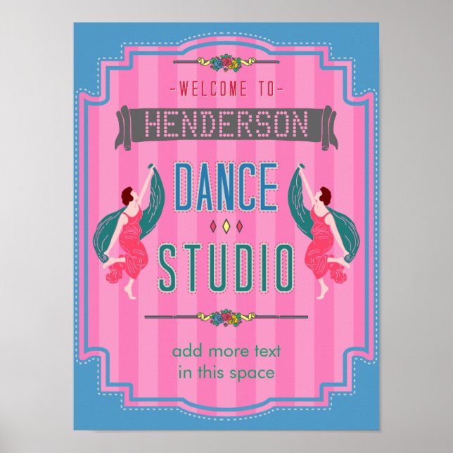 Dance Studio Personalisiert Name Rosa Streifen Ret Poster (Vorne)