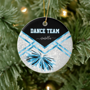 Dance Team Black, White and Baby Blue Glitzer Keramik Ornament
