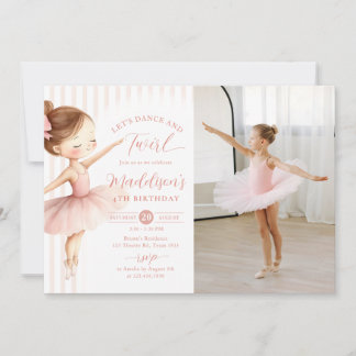Dance & Twirl Pink Ballerina Ballet Birthday Photo Einladung