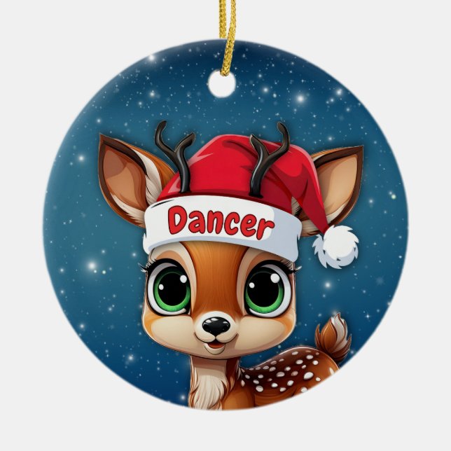 Dancer Baby Deer, Fawn, Doe, Reindeer 🦌🎄 Keramik Ornament (Vorne)