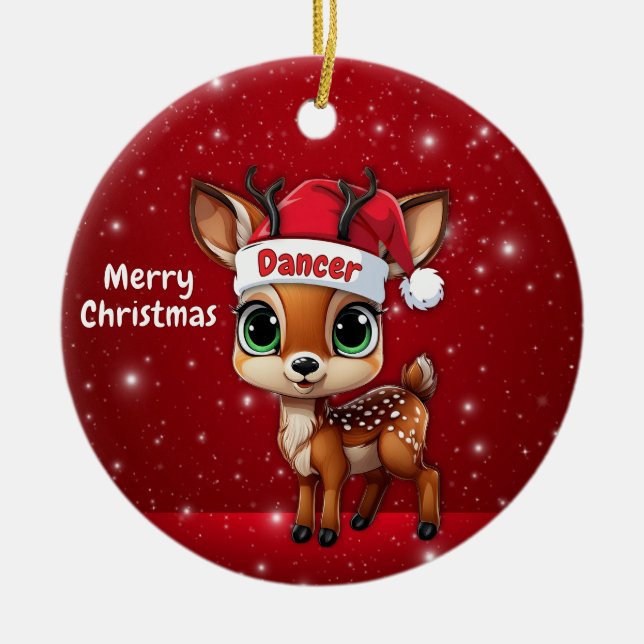 Dancer Baby Deer, Fawn, Doe, Reindeer🦌 🎄 Keramik Ornament (Vorne)