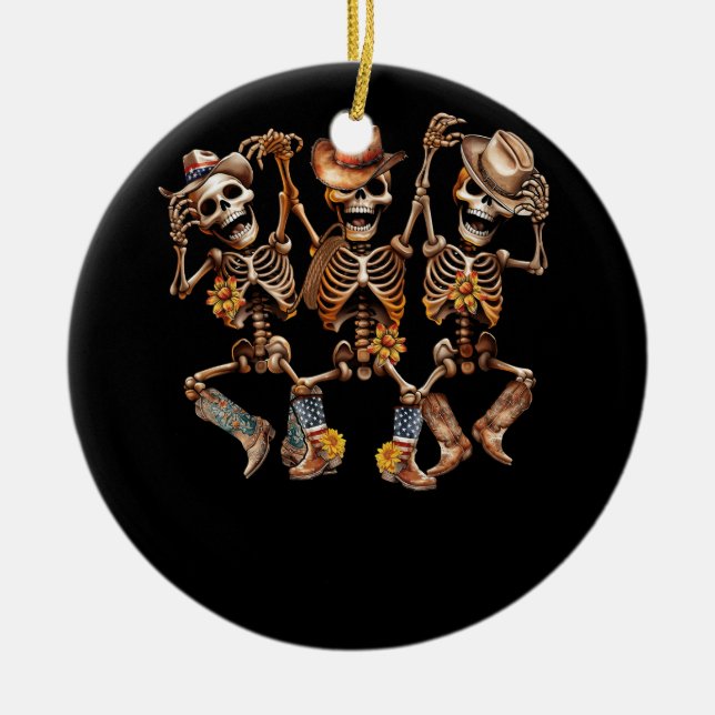 Dancer Cowboy Skeleton Cowgirl Dancing Bone Boots Keramik Ornament (Vorne)