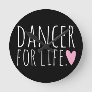 Dancer For Life Black with Heart Runde Wanduhr