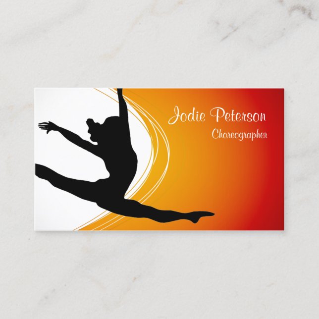 Dancer Jette Leap Silhouette Orange Business Card Visitenkarte (Vorderseite)