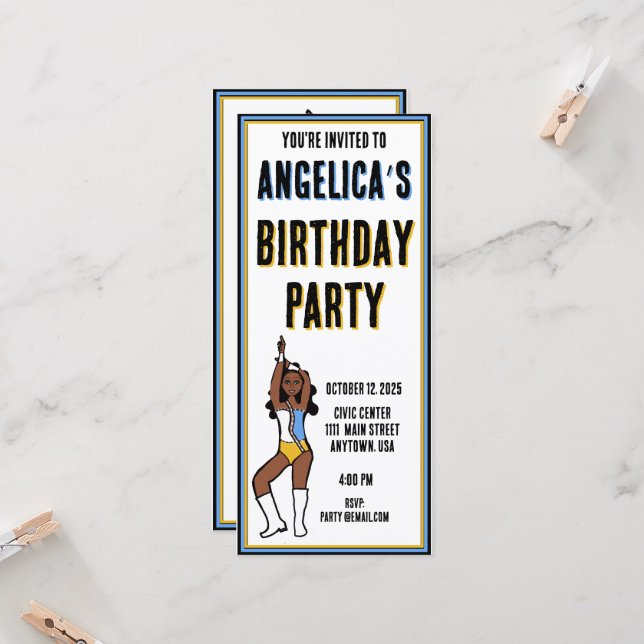 Dancer Party Einladung Light Blue, Gold, White #1 (Vorderseite/Rückseite Beispiel)