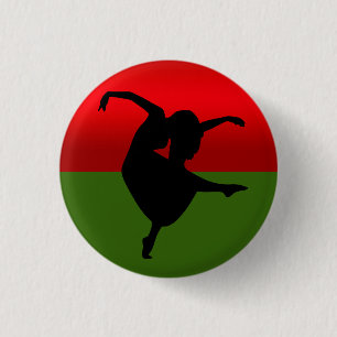 DANCER SILHOUETTE BLACK RED AND GREEN BUTTON