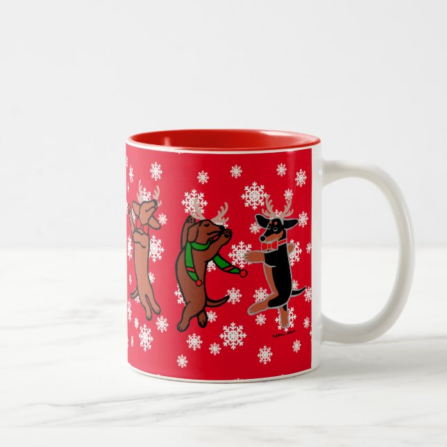 Danching Dackel-Weihnachten Zweifarbige Tasse (Rechts)