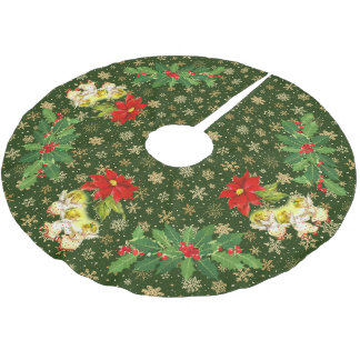 Dancing Baby Angels on Green mit Gold Snowflakes Polyester Weihnachtsbaumdecke
