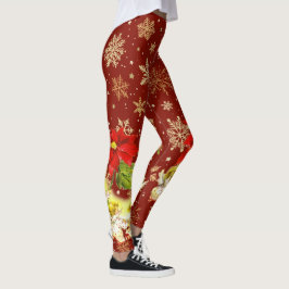 Dancing Baby Angels on Red mit Gold Snowflakes Leggings