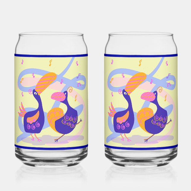 Dancing Beak Birds Soda Glass Dosenglas (Vorderseite)