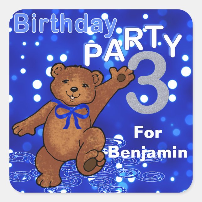 Dancing Bears 3. Geburtstags-Party Quadratischer Aufkleber (Vorderseite)