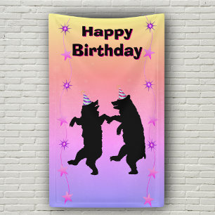 Dancing Black Bears Hats String Stars Geburtstag Banner