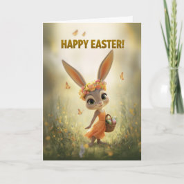 Dancing Bunny in Orange Dress Easter Card Karte