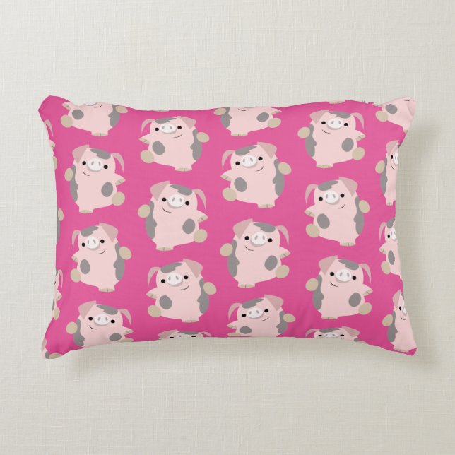 Dancing Cartoon Pig Repeat Pattern Accent Pillow Dekokissen (Vorderseite)