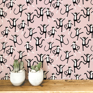 Dancing Cat Pattern Blush Pink Tapete