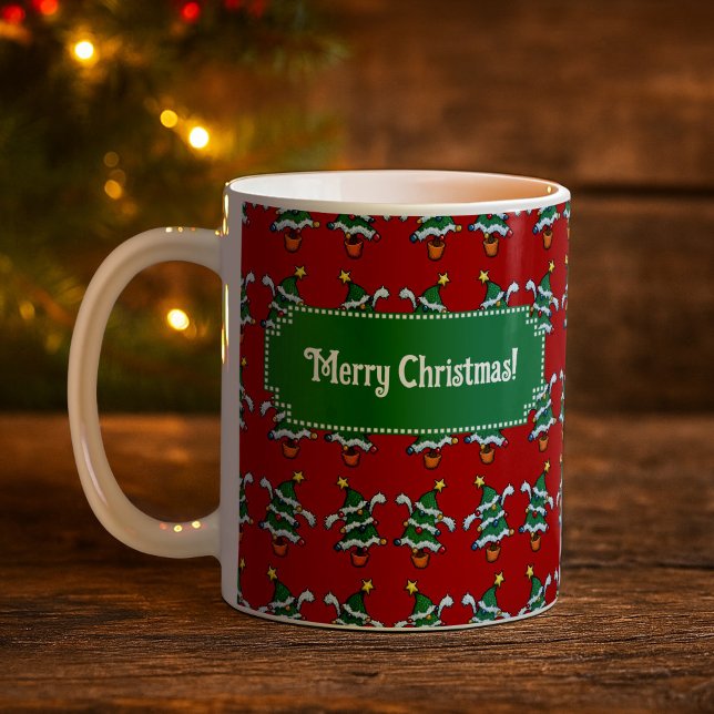 Dancing Christmas Trees Merry Christmas! Pattern Kaffeetasse (Von Creator hochgeladen)