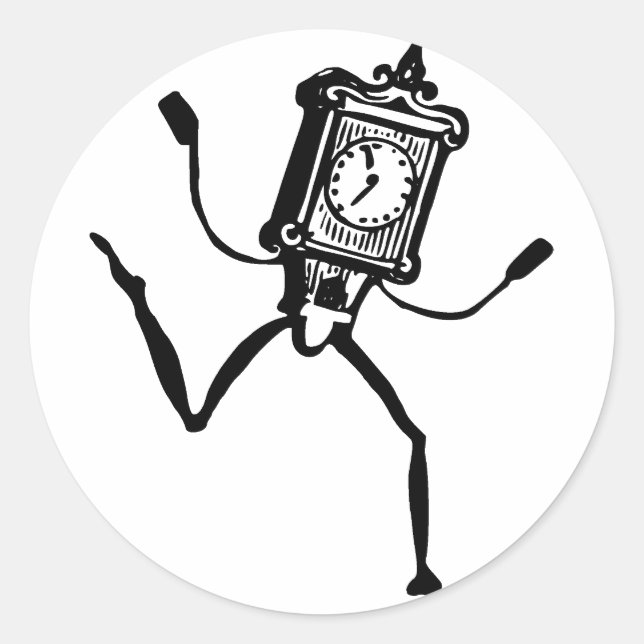 Dancing Clock Cartoon Fantasy Whimsical minimal Runder Aufkleber (Vorderseite)