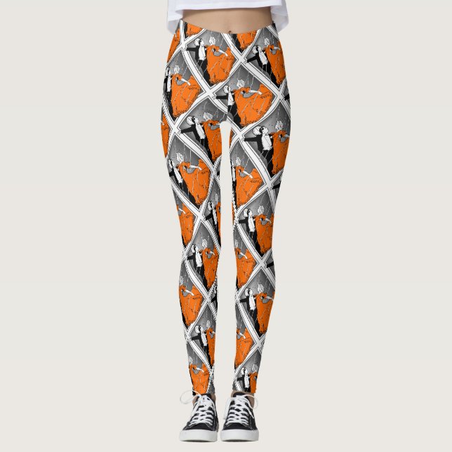 Dancing Couple Ballroom Retro Print Leggings (Vorderseite)